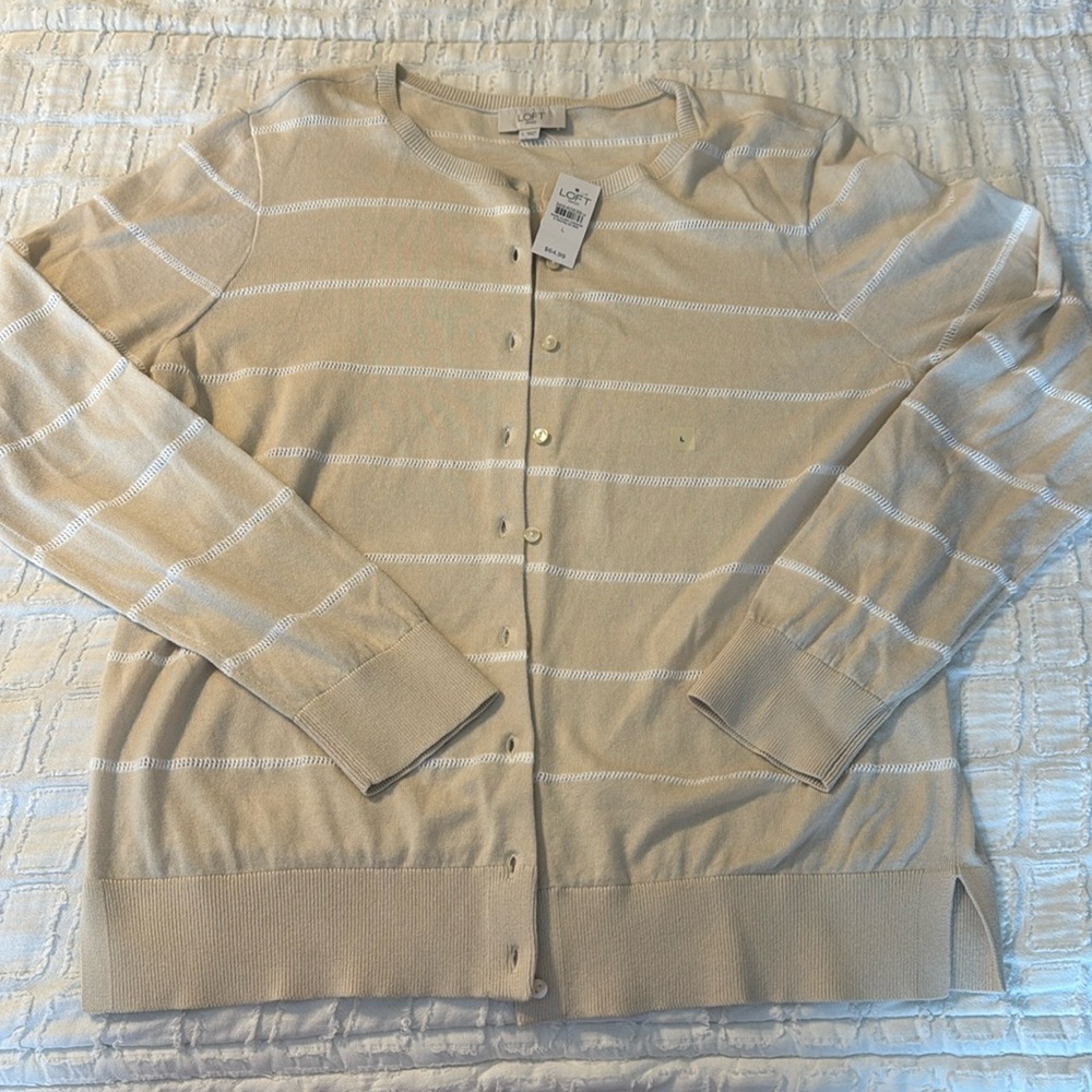 LOFT Women’s Oatmeal Cotton Cardigan Sweater